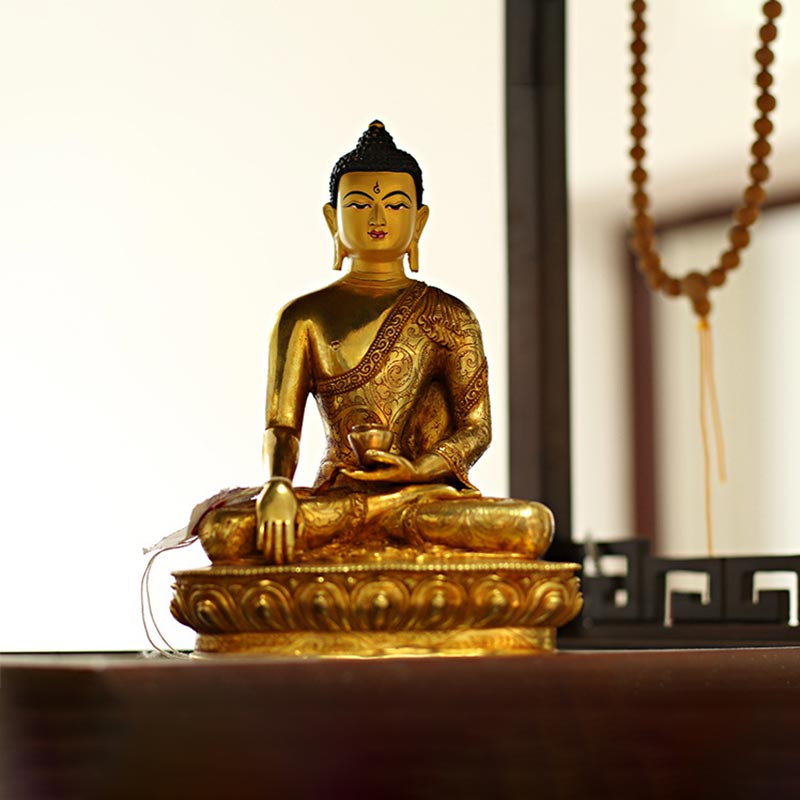 Nimara Ritual Buddha Shakyamuni Medicine Buddha Compassion Copper Gold Plated Statue Decoration