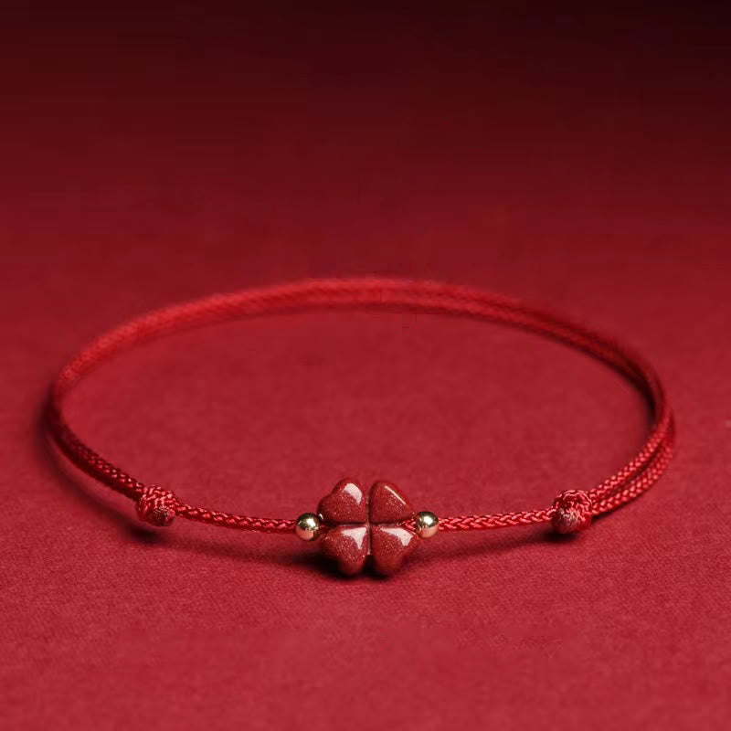 Nimara Ritual Natural Cinnabar Four Leaf Clover Blessing Red String Bracelet Anklet