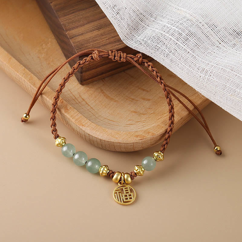 Nimara Ritual Jade Beads Fu Character Blessing Rope Bracelet