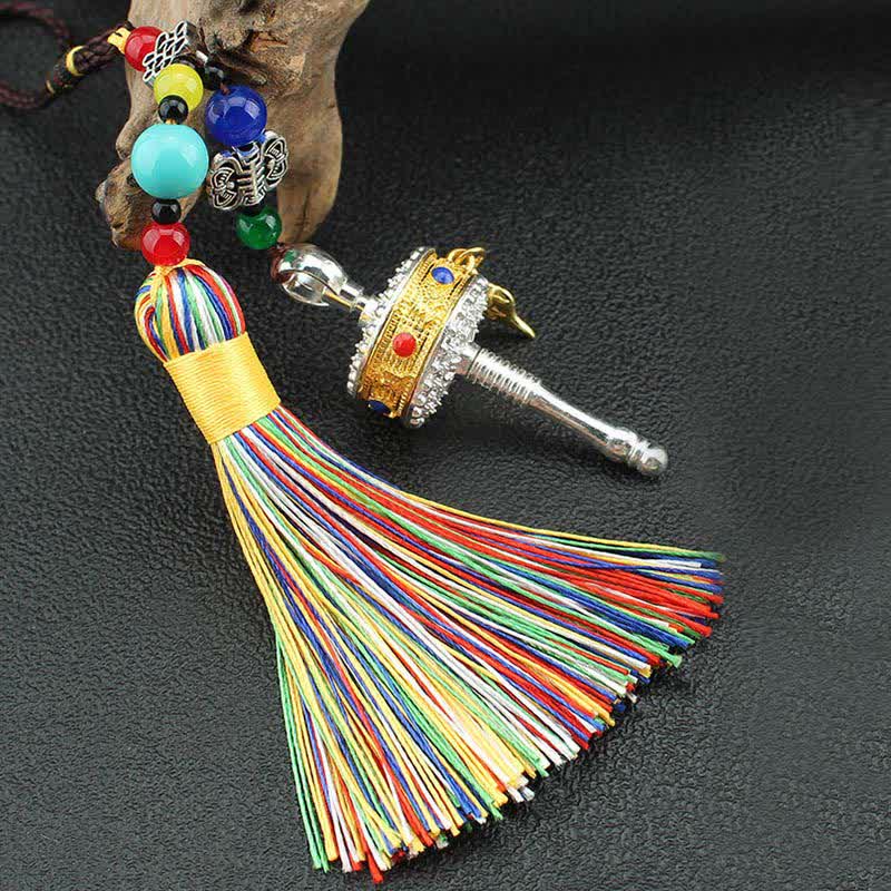 Nimara Ritual Tibet Om Mani Padme Hum Prayer Wheel Tassel Bag Car Hanging Decoration