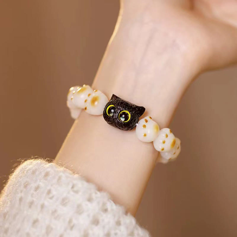 Nimara Ritual Natural Bodhi Seed Red Sandalwood Lovely Paw Lucky Cat Peace Bracelet