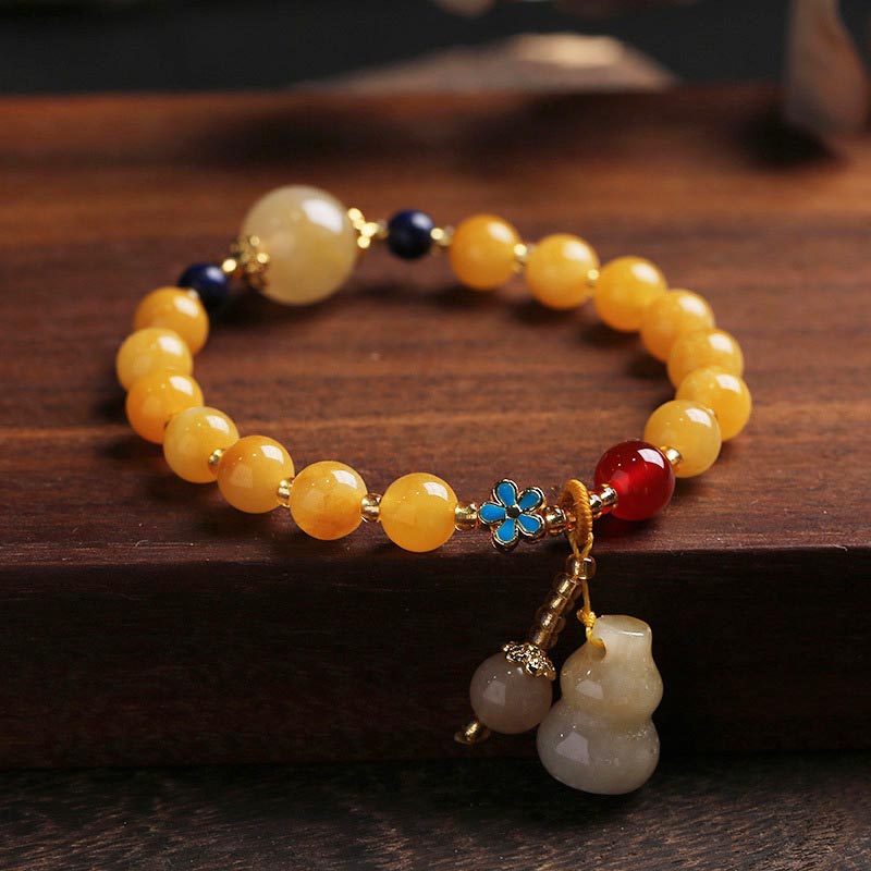 Nimara Ritual Natural Golden Silk Jade Gourd Charm Wealth Luck Bracelet