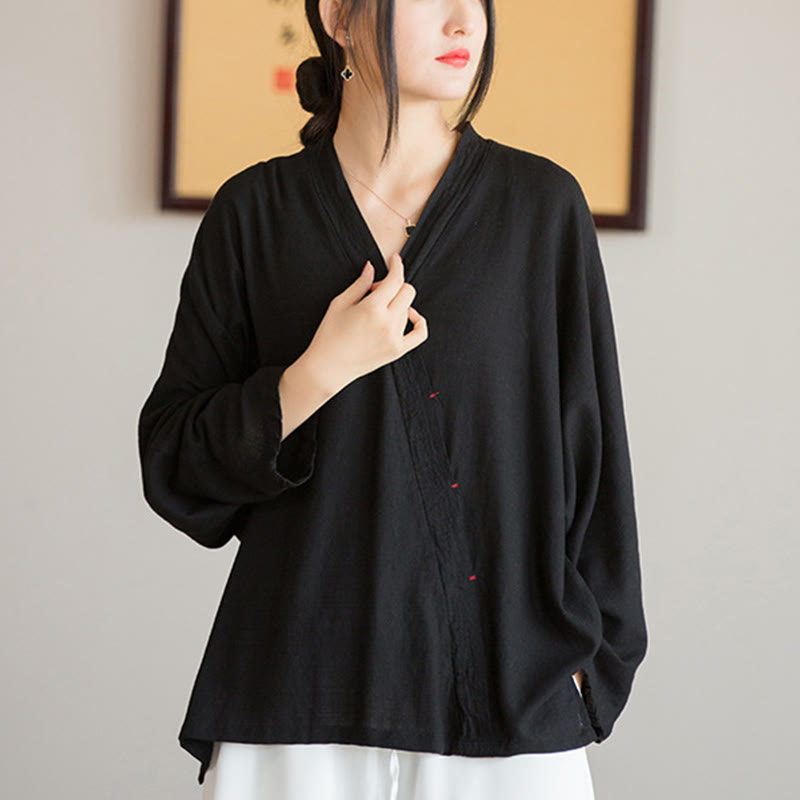 Nimara Ritual V-Neck Blouse Women Shirt Long Sleeve Top Chinese Hanfu Style Clothing