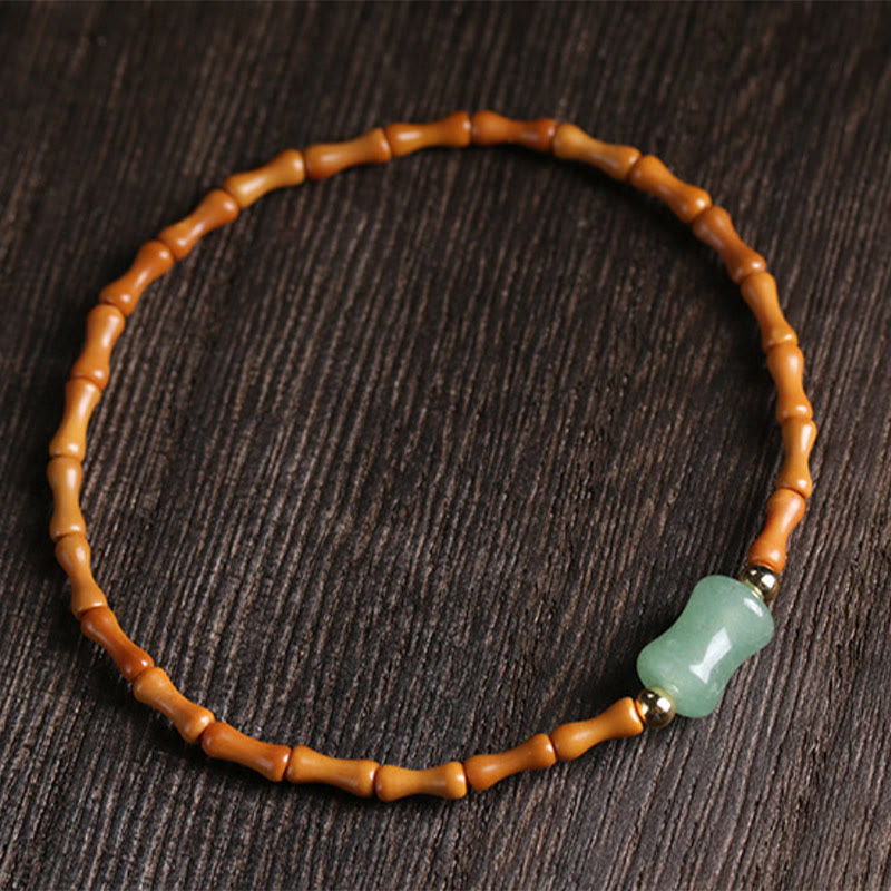 Nimara Ritual Natural Olive Pit Green Aventurine Bamboo Pattern Luck Bracelet