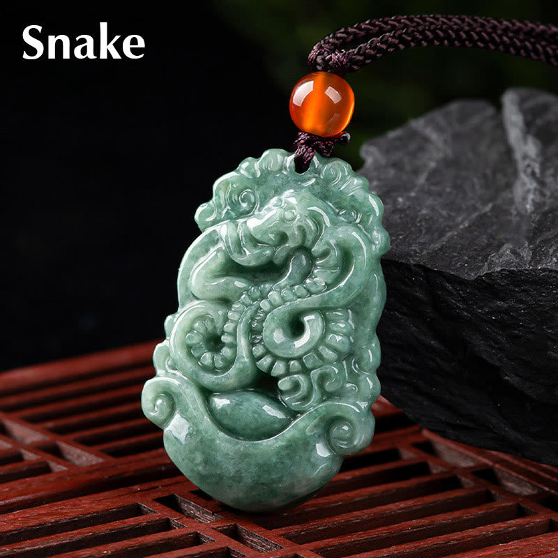 Nimara Ritual Natural Jade 12 Chinese Zodiac Prosperity Necklace Pendant