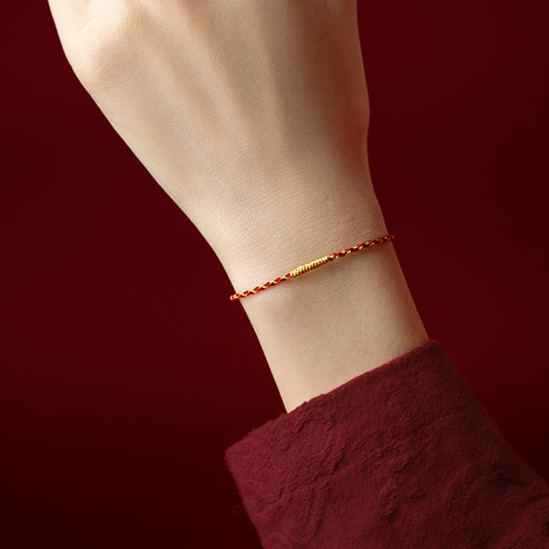 Nimara Ritual 14K Gold Plated Handmade Red Gold Rope King Kong Knot Braided Luck Bracelet