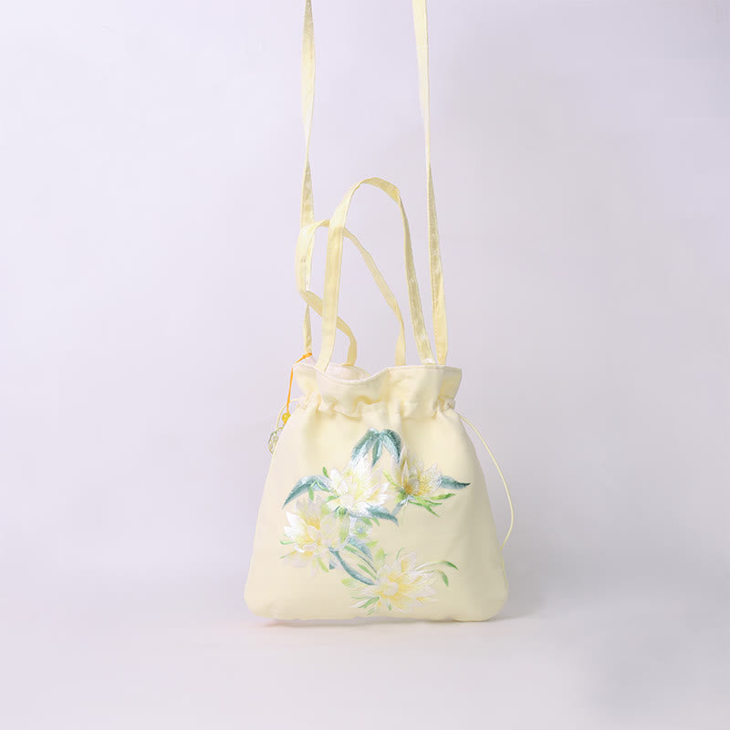Nimara Ritual Lotus Peony Epiphyllum Phoenix Suzhou Embroidery Cotton Linen Tote Crossbody Bag Shoulder Bag Handbag