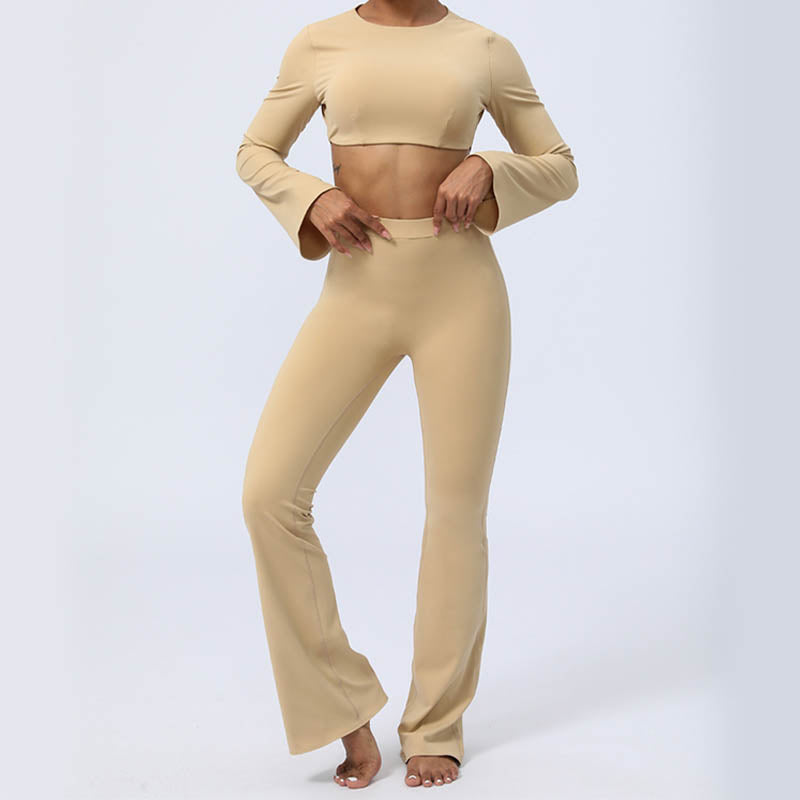 Nimara Ritual Long Sleeve Backless Strap Top Bra Flare Pants Fitness Yoga Outfit