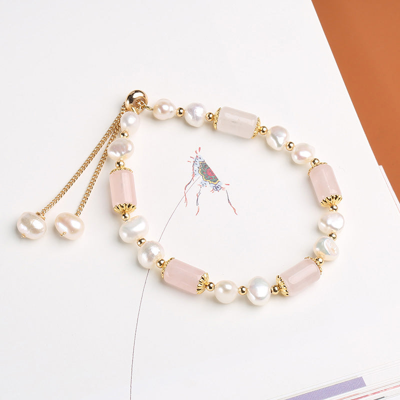 Nimara Ritual Green Aventurine Pearl Pink Crystal Bead Luck Bracelet