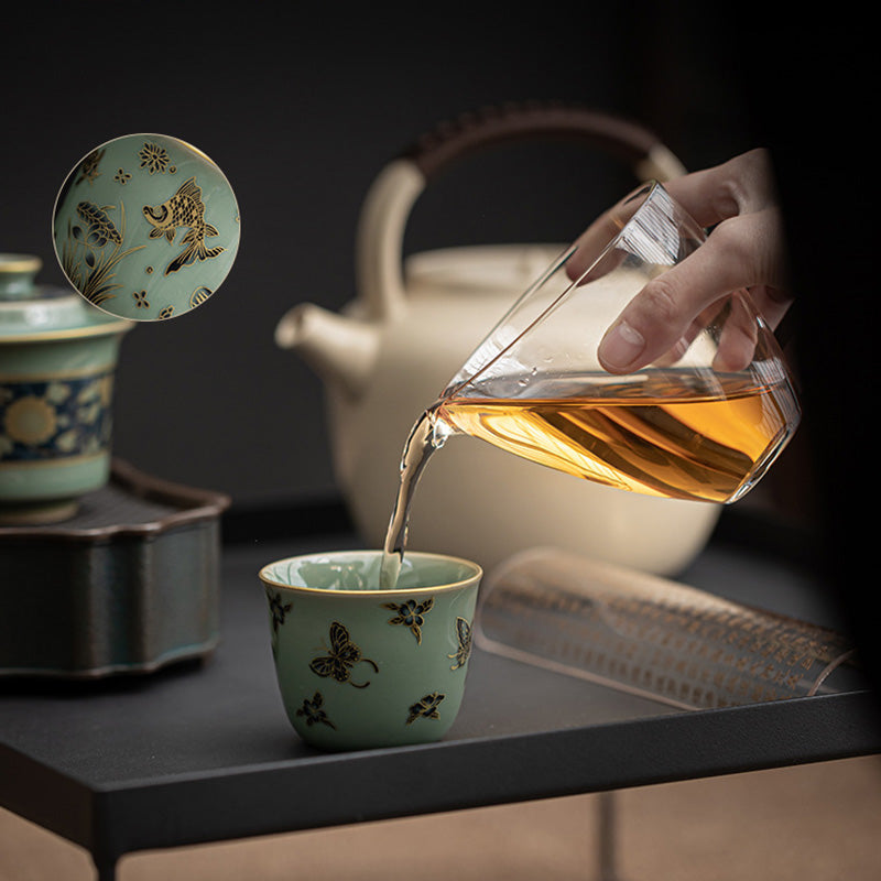 Nimara Ritual Butterfly Flower Lotus Koi Fish Plum Blossom Ceramic Teacup Kung Fu Tea Cup 100ml