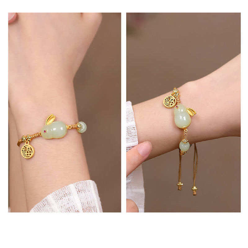 Nimara Ritual Year of the Rabbit Hetian Jade Happiness Blessing Wealth String Bracelet