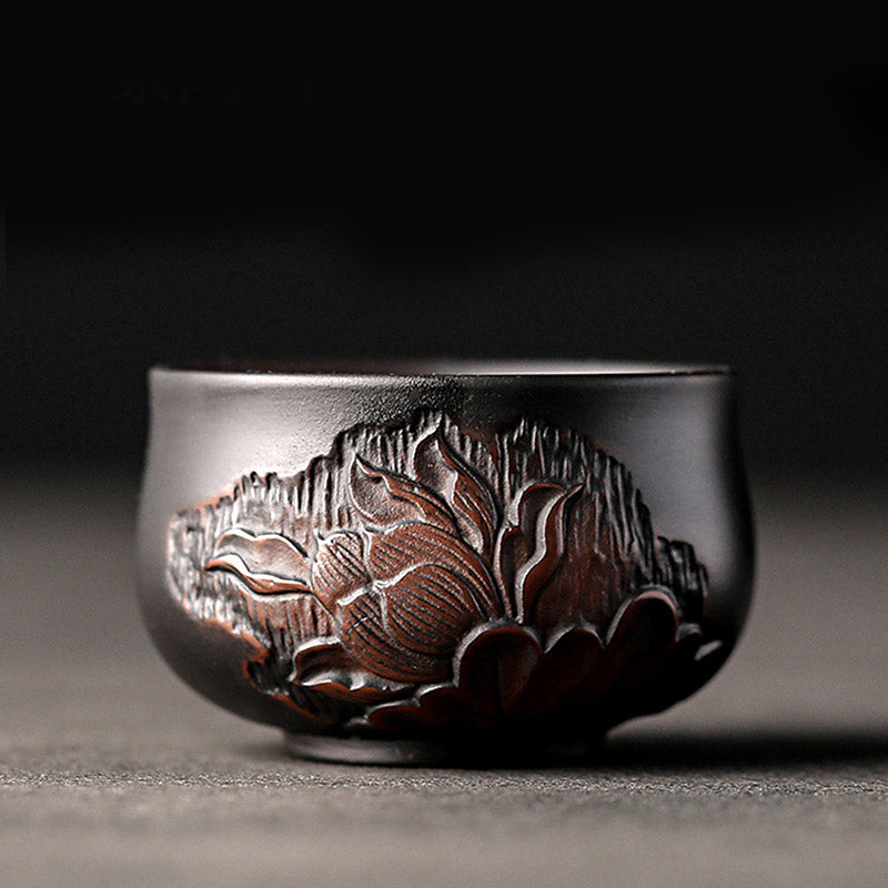 Nimara Ritual Lotus Leaf Flower Landscape Dragon Bamboo Ceramic Teacup Kung Fu Tea Cup Bowl