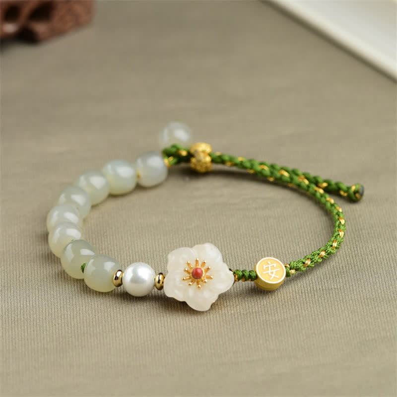 Nimara Ritual 925 Sterling Silver Natural Hetian Jade Peach Blossom Luck Bracelet