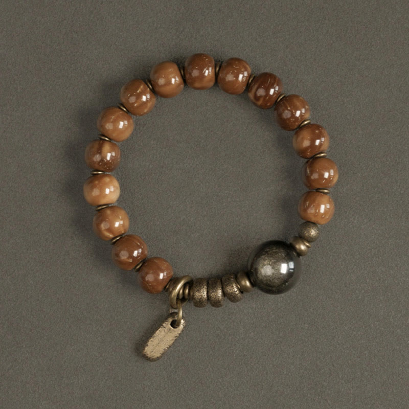 Nimara Ritual Kuka Seed Tiger Eye Gold Sheen Obsidian Brass Copper Wealth Luck Bracelet