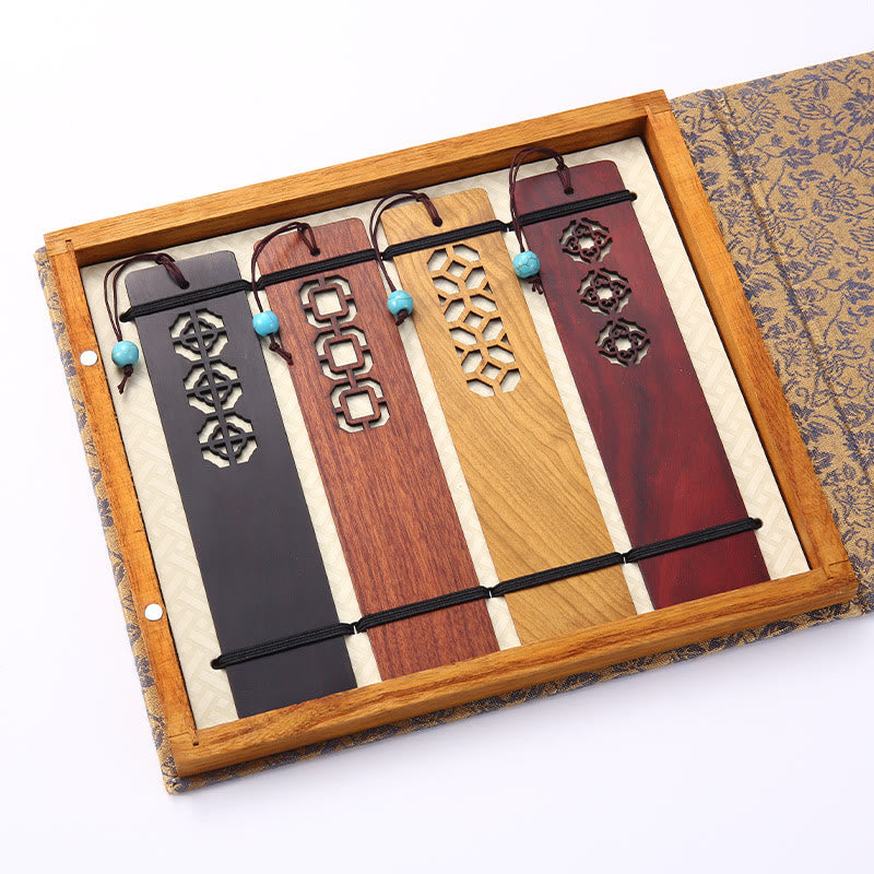 Nimara Ritual 4Pcs Four Seasons Plum Orchid Bamboo Chrysanthemum Peking Opera Mask Wood Bookmarks With Gift Box