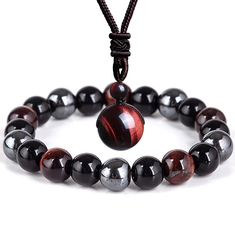 Nimara Ritual Tibetan Tiger's Eye Bracelet Necklace Set