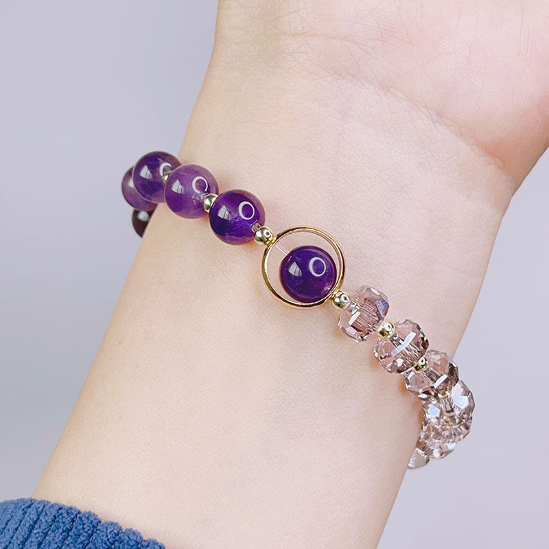 Nimara Ritual Amethyst Crystal Four Leaf Clover Healing Charm Bracelet