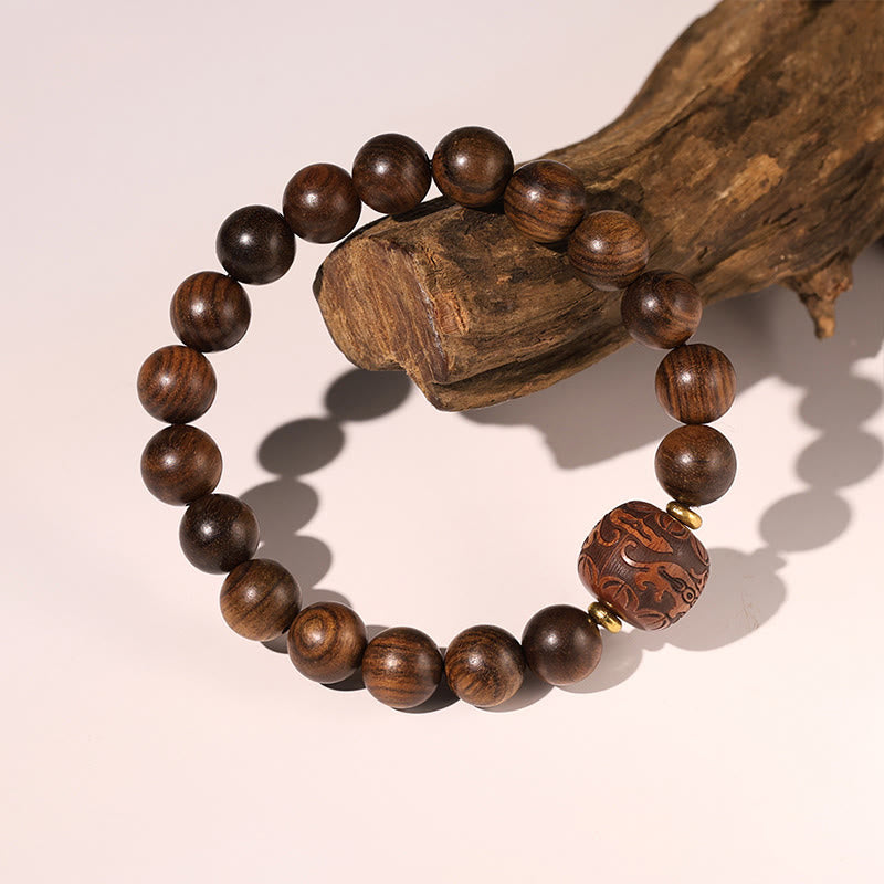 Nimara Ritual Rosewood Auspicious Clouds Totem Fu Character Bamboo Pattern Warmth Bracelet