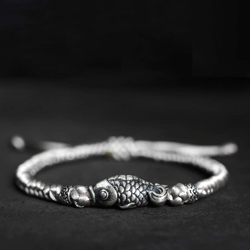 Nimara Ritual Silver Luck Koi Fish Braided String Bracelet