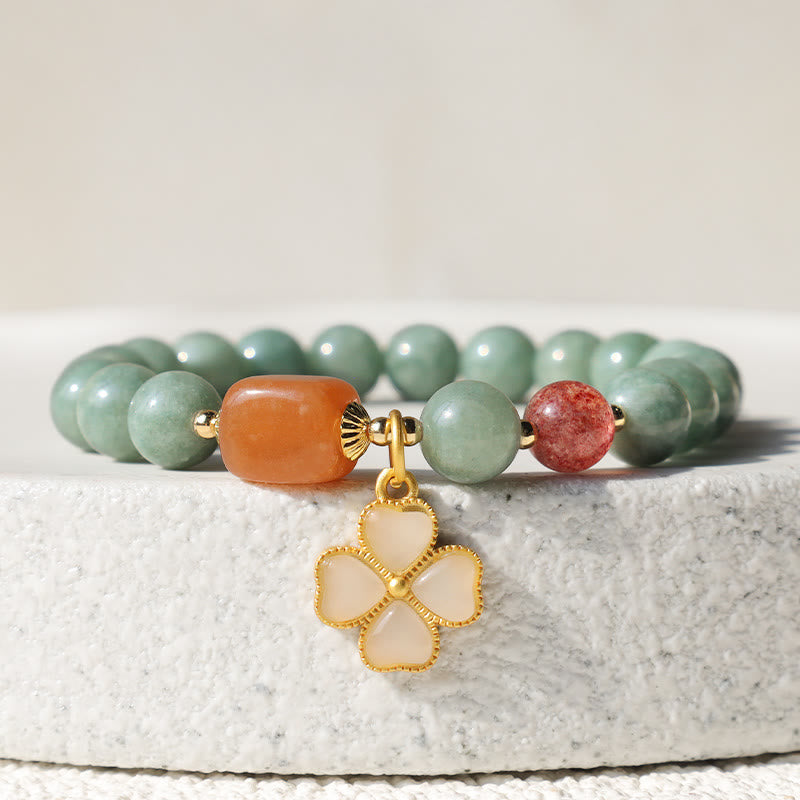 Nimara Ritual Jade Four Leaf Clover Charm Prosperity Bracelet