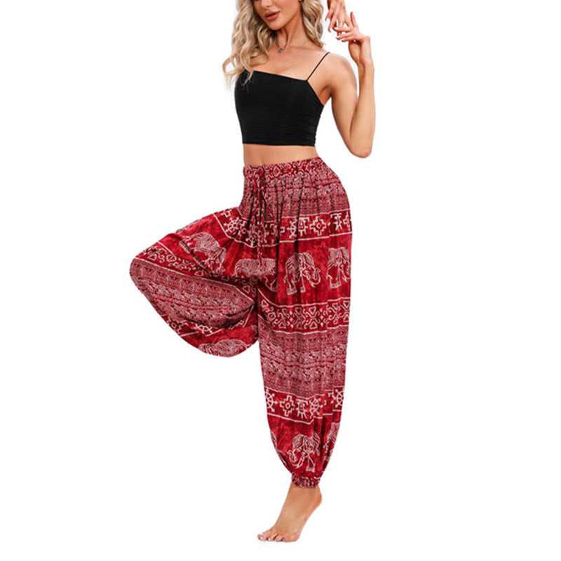 Nimara Ritual Elephant Geometry Pattern Casual Loose Harem Trousers Women's Yoga Pants