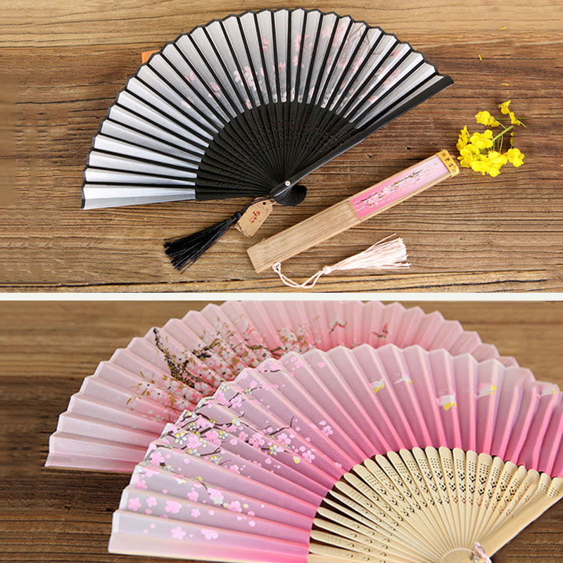 Nimara Ritual Classic Birds Singing Flowers Handheld Bamboo Folding Fan