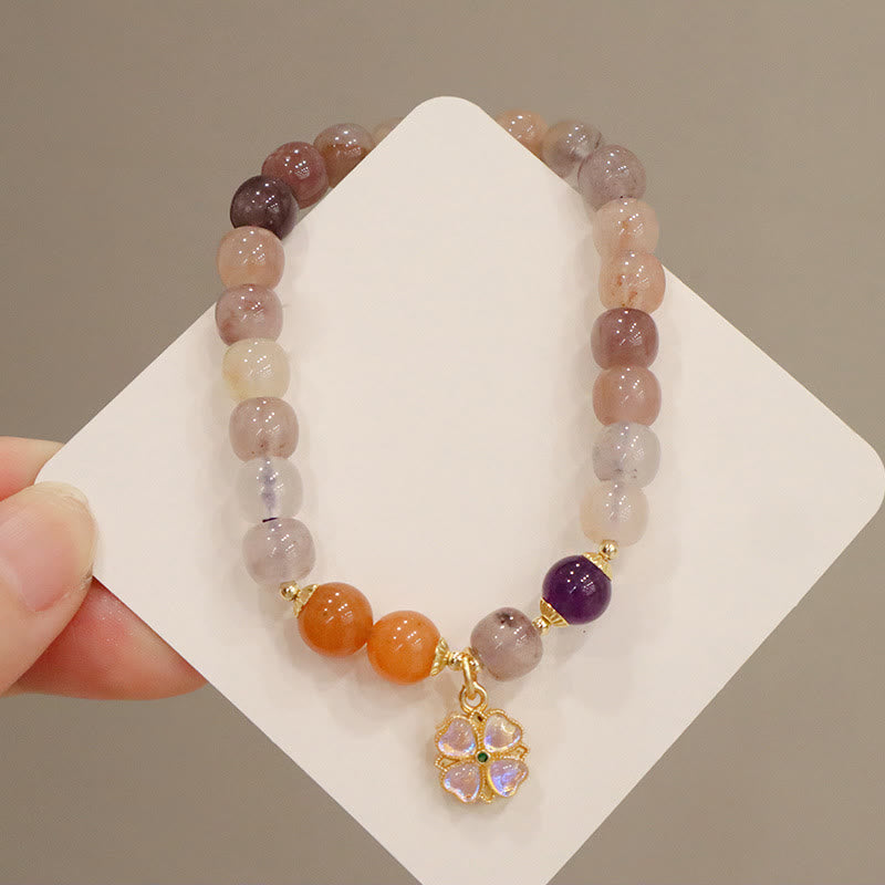Nimara Ritual Natural Purple Golden Silk Jade Violet Flower Bead Charm Wealth Bracelet