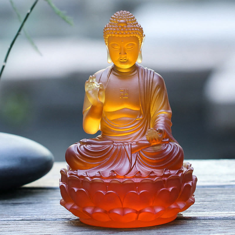 Nimara Ritual Handmade Sakyamuni Buddha Liuli Crystal Art Piece Compassion Statue Home Office Offering Decoration
