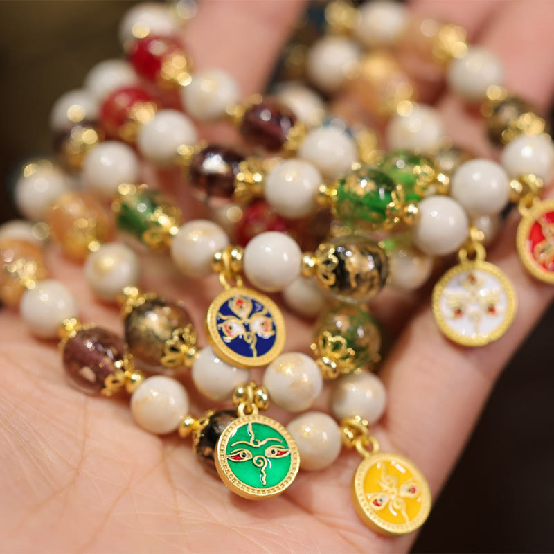 Nimara Ritual Tibetan Five God Of Wealth Fortune Liuli Glass Bead Incense Ash Porcelain Bead Charm Bracelet