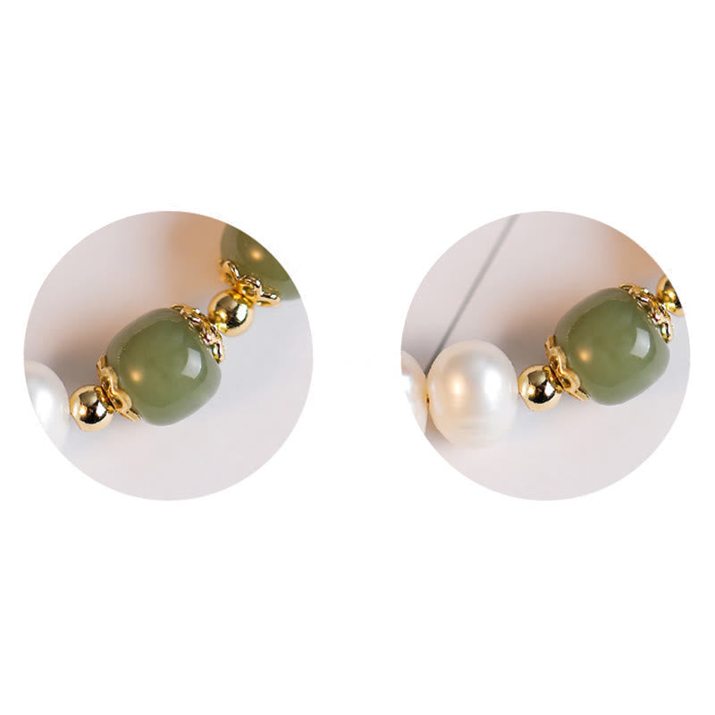 Nimara Ritual 14K Gold Plated Natural Pearl Hetian Cyan Jade White Jade Sincerity Bead Chain Bracelet