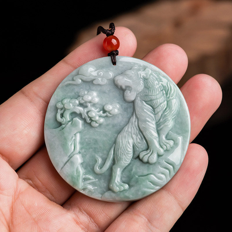 Nimara Ritual Chinese Zodiac Tiger Jade Protection Necklace String Pendant