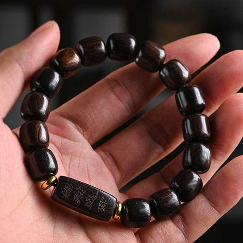 Nimara Ritual Tibetan Ebony Wood Barrel Beads Lucky And Treasure Balance Bracelet