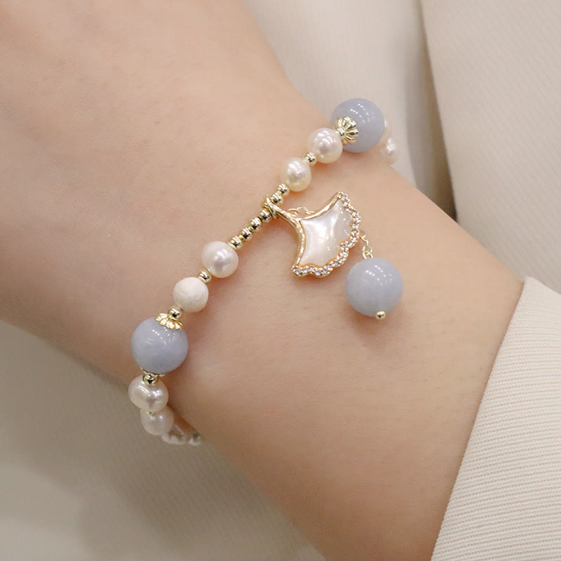 Nimara Ritual Natural Aquamarine Pearl Healing Ginkgo Leaf Butterfly Charm Bracelet