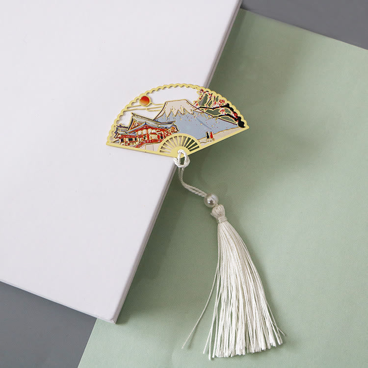 Nimara Ritual Traditional Butterfly Lotus Flower Crane Dragon Phoenix Fox Koi Fish New Beginning Metal Brass Hollow Fan Bookmarks