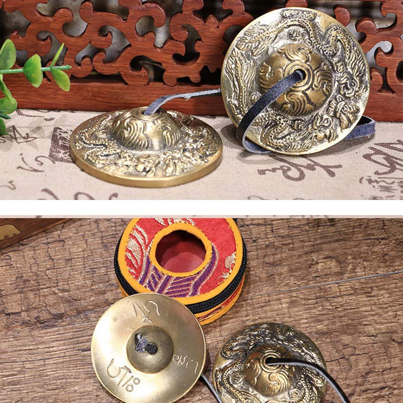 Nimara Ritual Tibetan Tingsha Bell Six True Words Dragon Copper Balance Decoration With Bag
