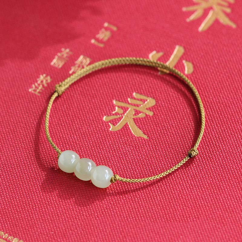 Nimara Ritual Three Beads Jade Luck String Weave Bracelet