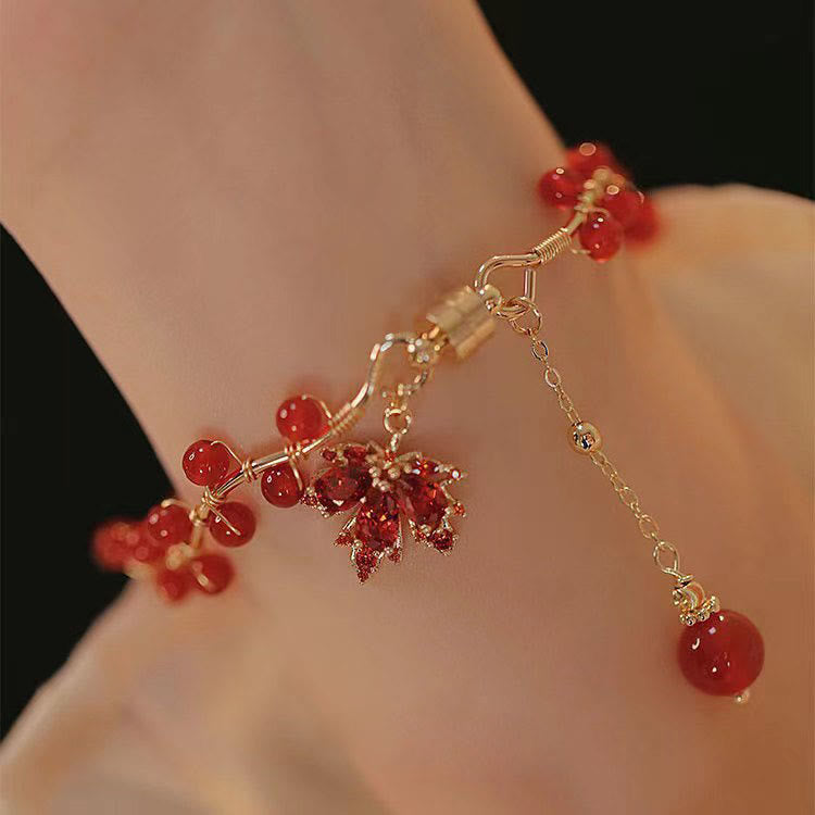 Nimara Ritual Red Maple Leaf Luck Charm Bracelet
