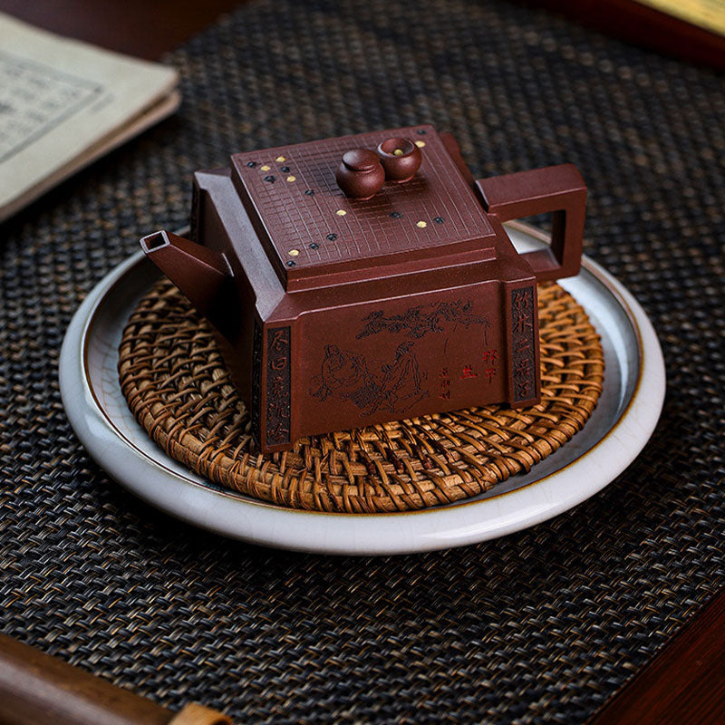 Nimara Ritual Yixing All Handmade Gomoku Playing Chess Purple Clay Kung Fu Square Teapot 280ml