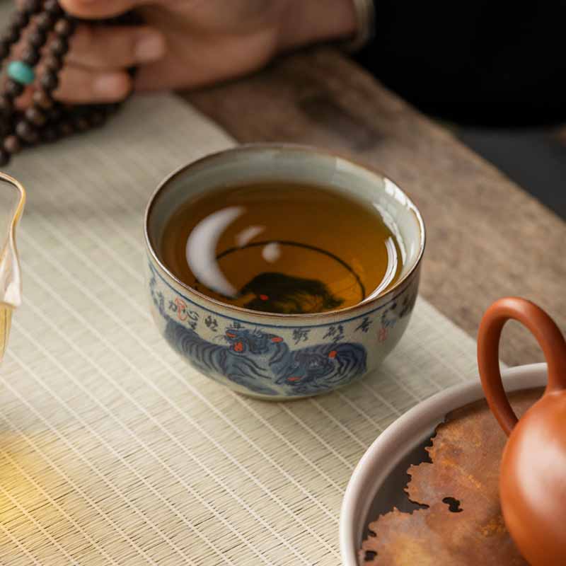Nimara Ritual Jingdezhen Hand Painted Cute Tiger Ceramic Teacup Kung Fu Tea Cup Bowl 140ml