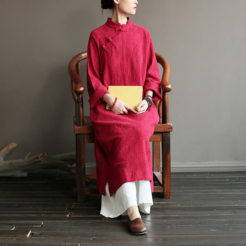 Nimara Ritual Flower Jacquard Midi Dress Long Sleeve Cotton Linen Dress Wide Leg Pants With Pockets