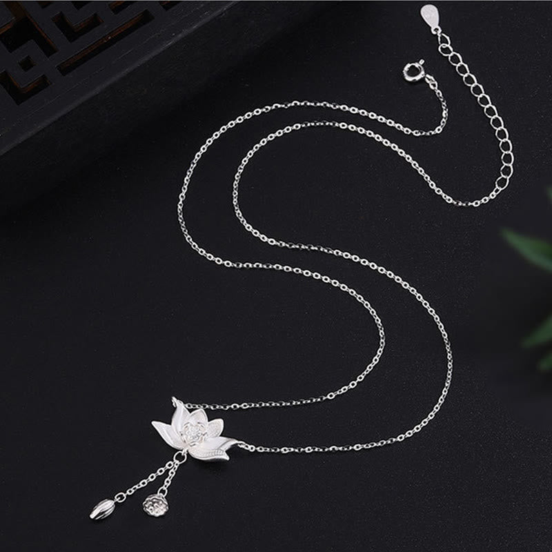 Nimara Ritual 999 Sterling Silver Lotus Flower Pod Carved Enlightenment Necklace Pendant