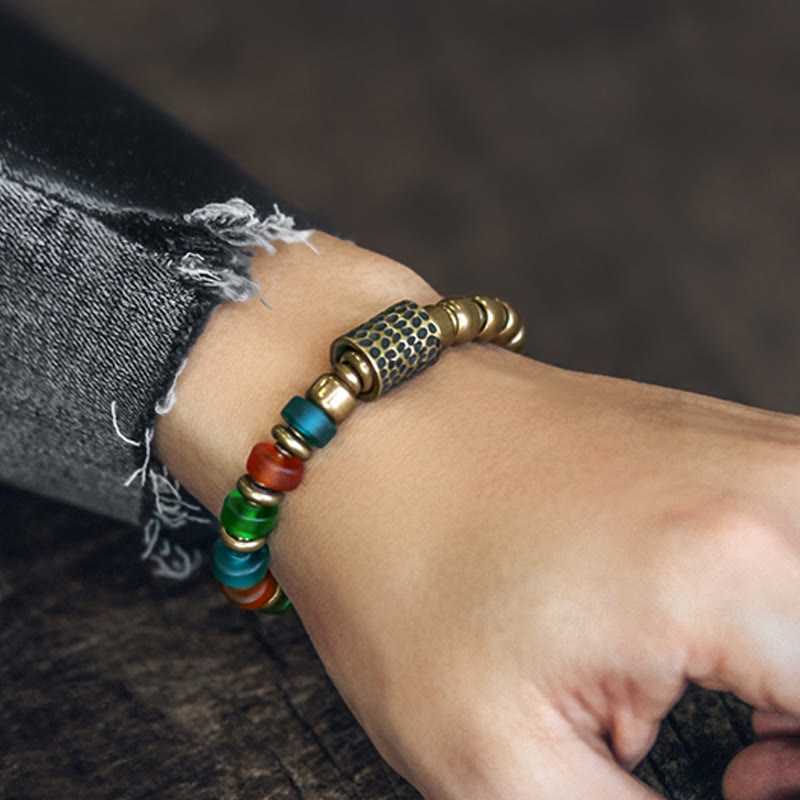 Nimara Ritual Tibetan Colorful Glass Beads Copper Wealth Bracelet