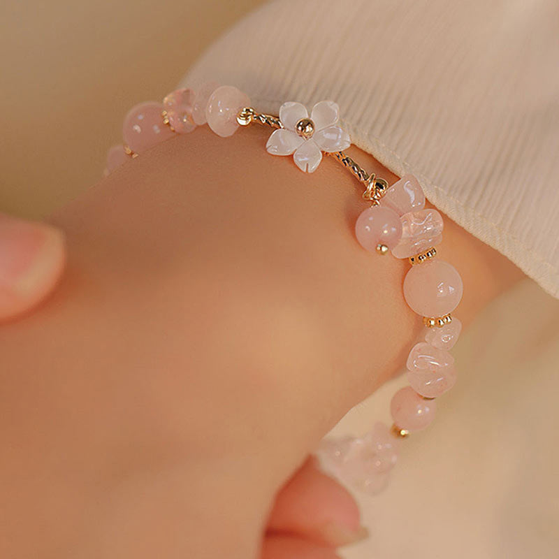 Nimara Ritual 14k Gold Plated Natural Pink Crystal Flower Love Bracelet