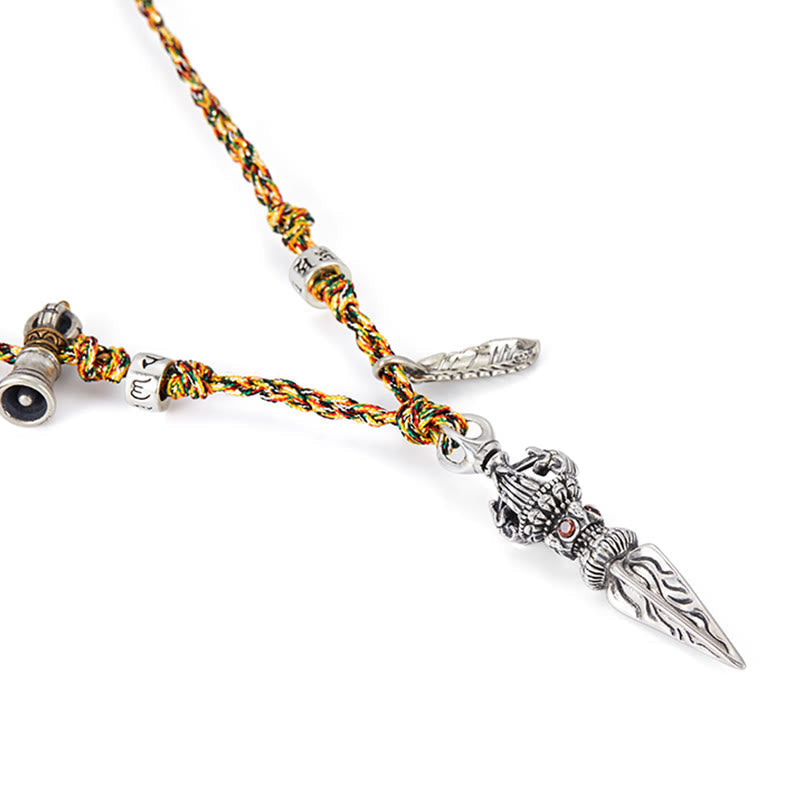 Nimara Ritual Tibetan Handmade 925 Sterling Silver Dorje Vajra Om Mani Padme Hum Feather Strength Necklace Pendant