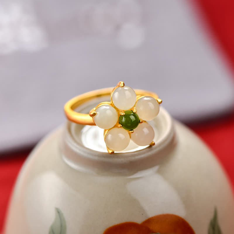 Release Negativity White Jade Flower Blessing Stud Earrings
