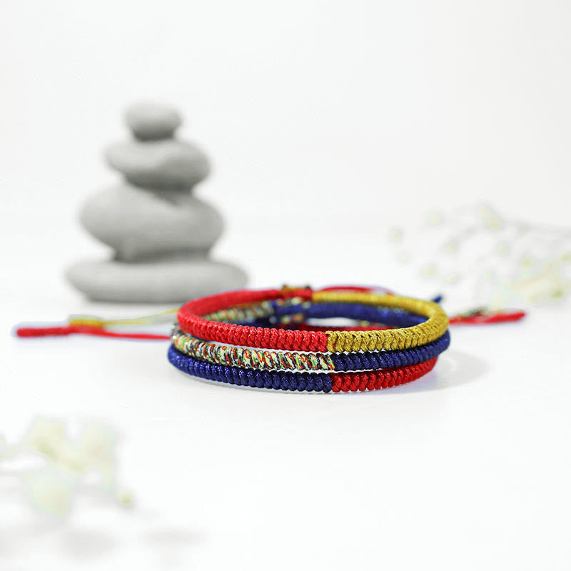 Nimara Ritual Tibet Handmade Multicolor King Kong Knot Faith Protection Braided Two-Color String Bracelet