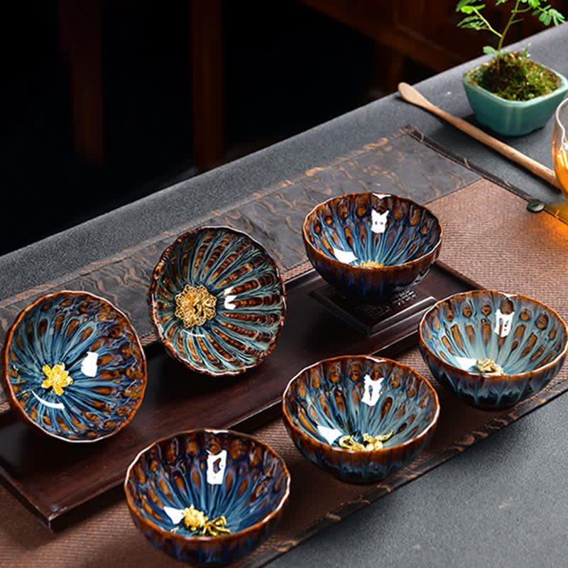 Nimara Ritual Lotus Peacock Dragon Phoenix Koi Fish Ceramic Teacup Inlaid Tea Cups 120ml