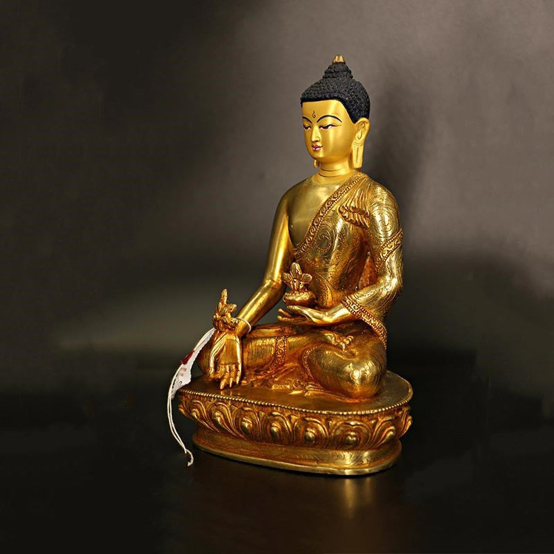 Nimara Ritual Buddha Shakyamuni Medicine Buddha Compassion Copper Gold Plated Statue Decoration