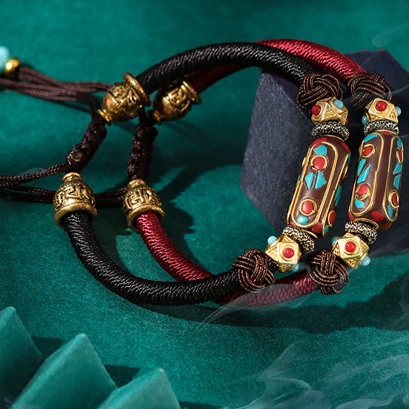 Nimara Ritual Handmade Tibetan Turquoise Om Mani Padme Hum Strength Braided Bracelet