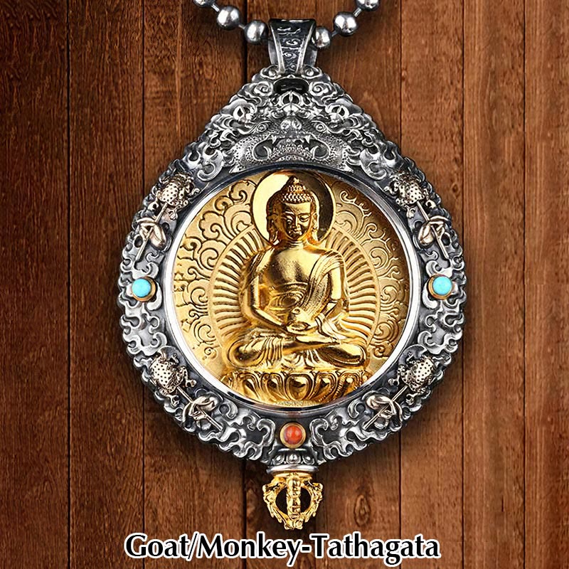 Nimara Ritual Chinese Zodiac Natal Buddha Thangka Nine Palaces Eight Diagrams Wealth Rotatable Necklace Pendant